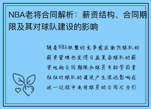 NBA老将合同解析:薪资结构、合同期限及其对球队建设的影响